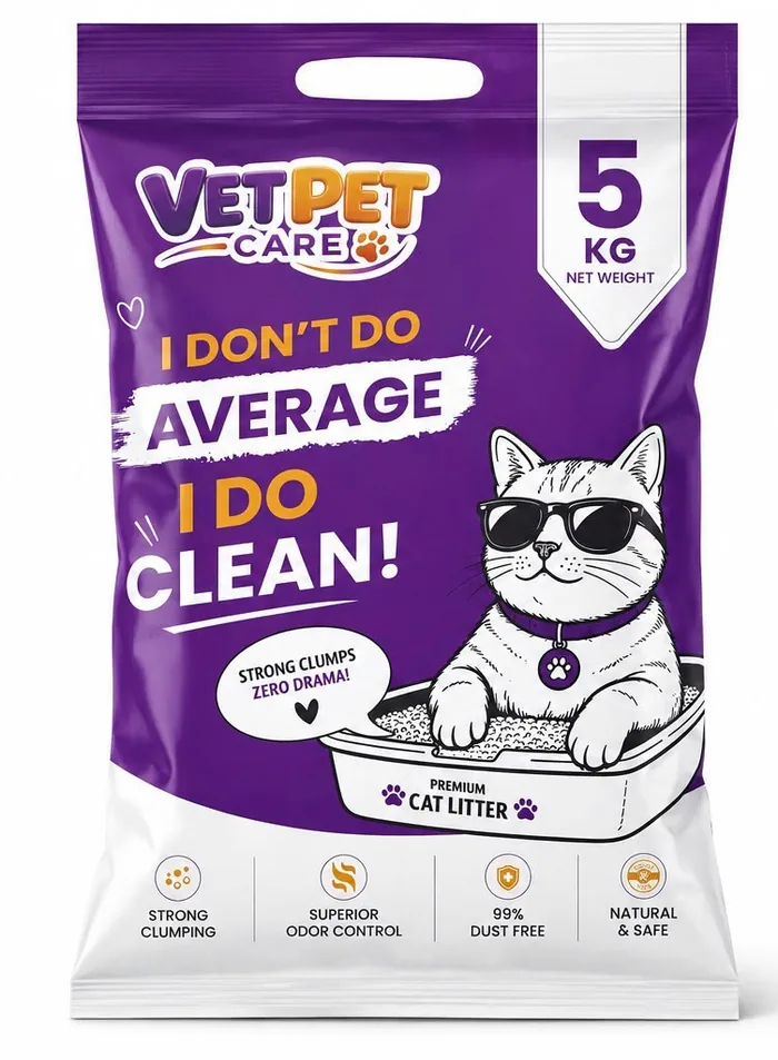VetPet Care Lavender scented cat litter, 5kg bag front packaging