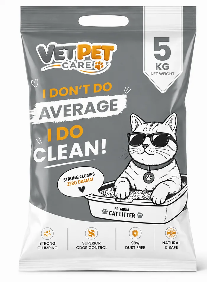 VetPet Care Non-Scented cat litter, 5kg bag front packaging